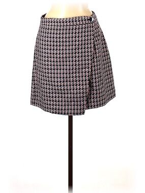 LOFT Black and Pink A-Line Mini Skirt with Geometric Weave